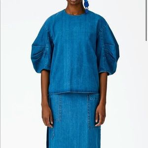 Tibi NWOT summer denim pleat sleeve top size 2